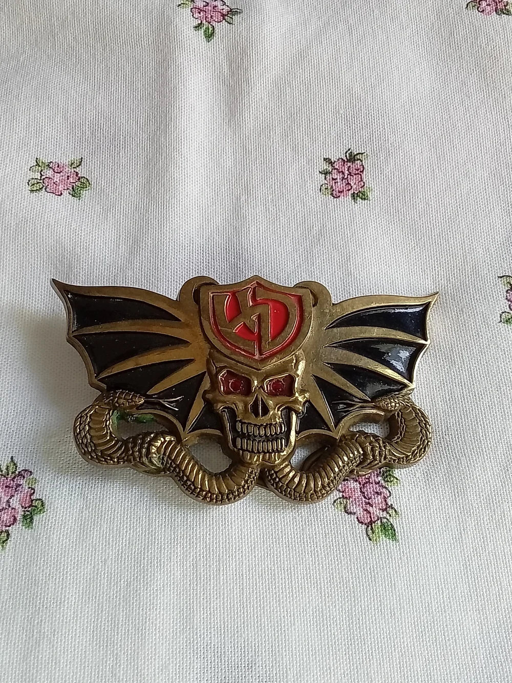 Vintage 1982 Baron Buckles Solid Brass Skull Bat Wings Snake Belt Buckle 6280